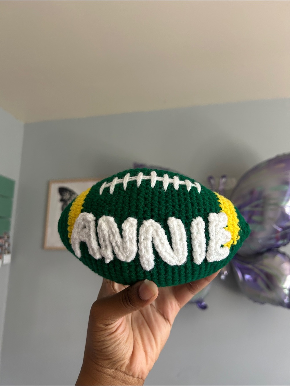 Crochet football plush (brown/white) customs available all made to order - Picture 7 of 7